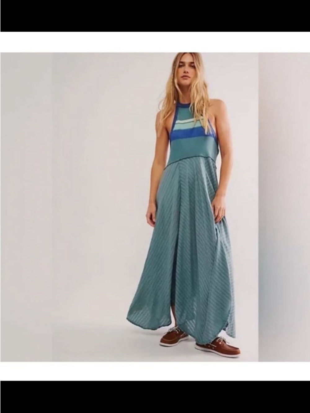 NWT FREE PEOPLE Surf's Up Maxi Dress in Ocean Combo Retro 70s Womens XL